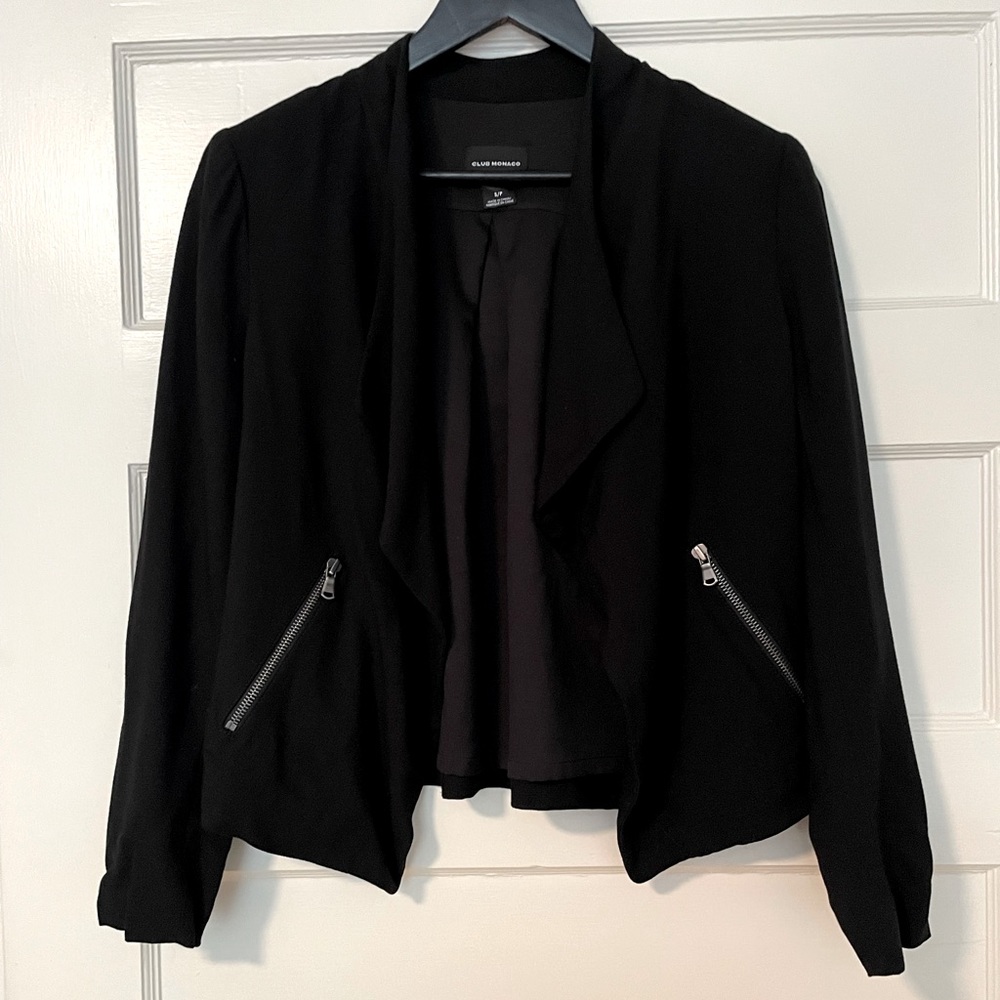 Club Monaco - Black Zipper-Pocket Flowing Blazer - Size S - Excellent Condition